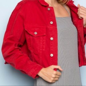 Brandy Melville red denim cropped jacket OS